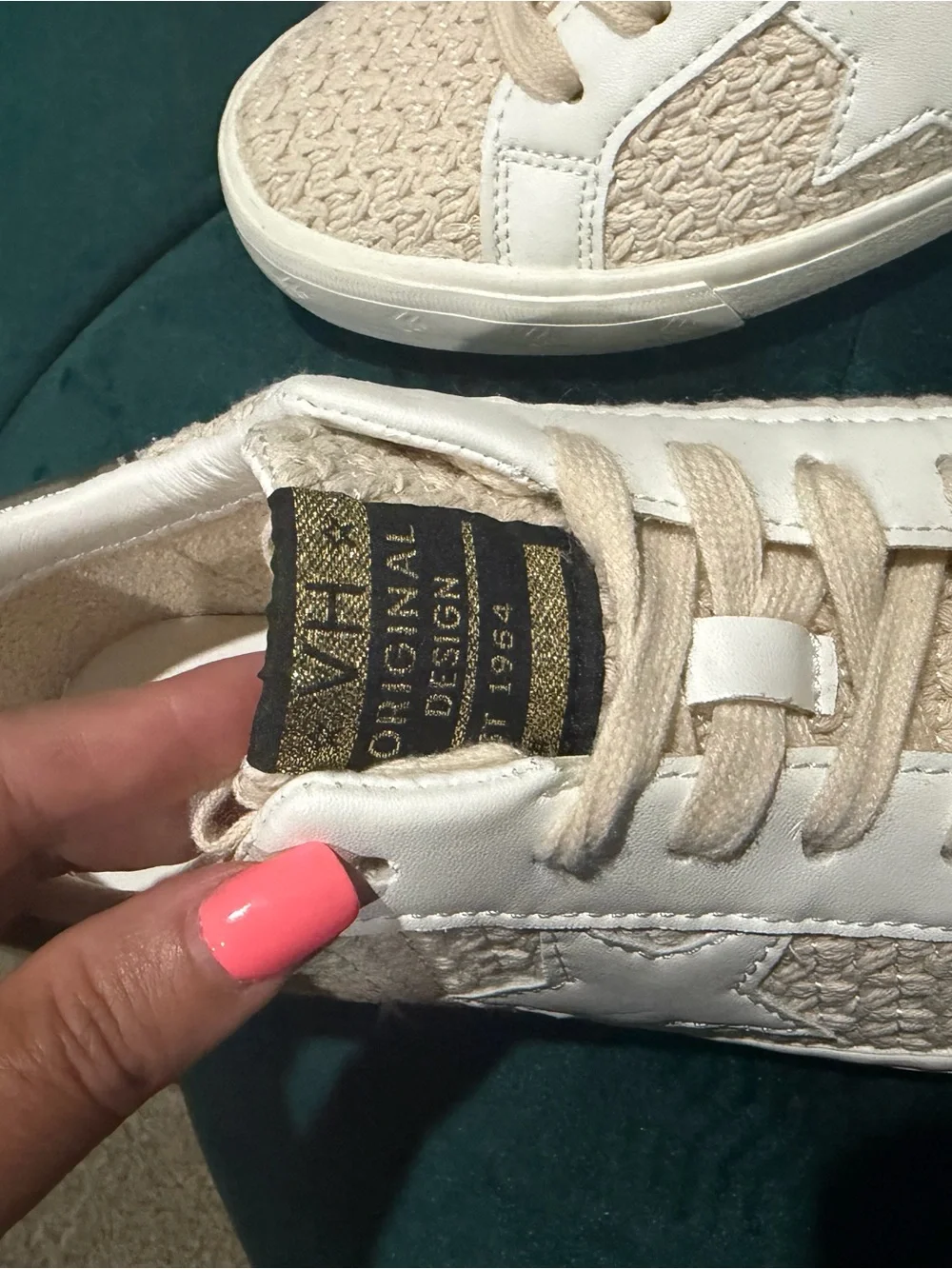 Vintage Havana Beige Knit Star Sneakers with White Trim